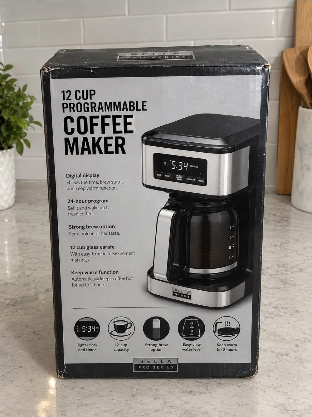 Bella pro series Stainless Steel Black 12-Cup Drip Coffee Maker